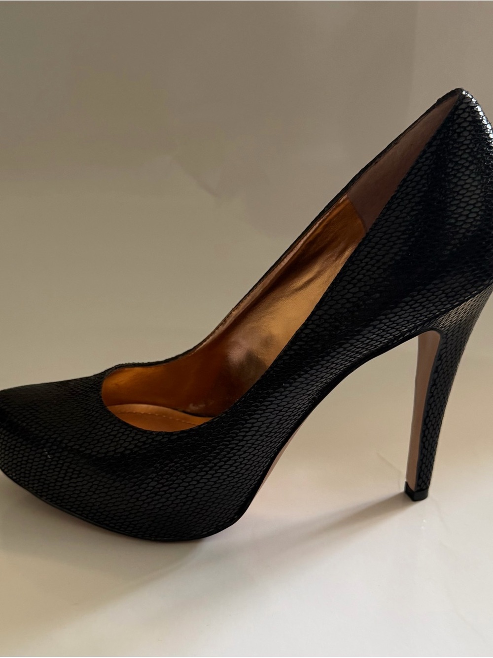 BCBGeneration Black Textured Snake-Embossed High Heel Pump